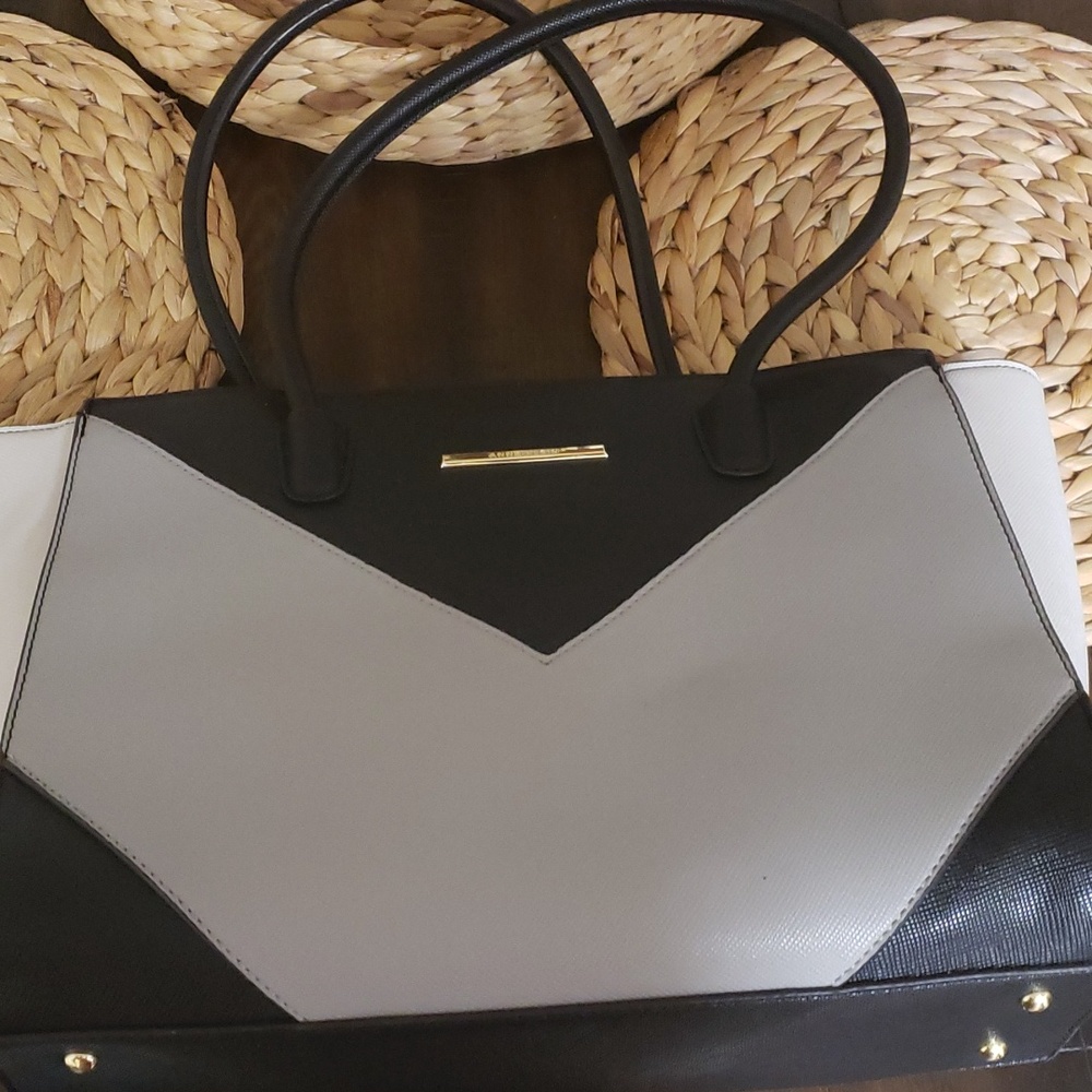 Anne Klein Black, White, Grey Chevron Purse